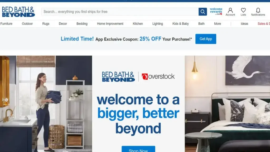 Overstock revives Bed Bath & Beyond: Website rebranded, offering discounts on home furnishings. Exciting new products & app deals available.

